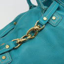 CELINE Tote Bag Leather Blue Gold Auth 189301-18