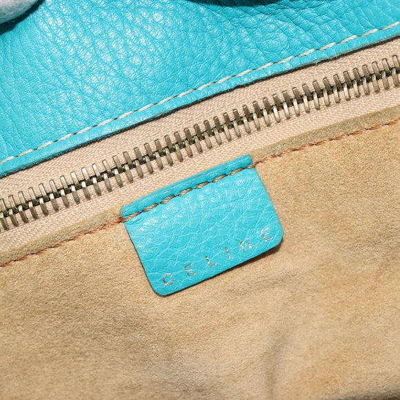 CELINE Tote Bag Leather Blue Gold Auth 189301