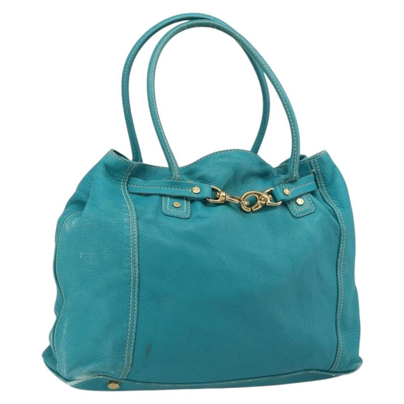 CELINE Tote Bag Leather Blue Gold Auth 189301