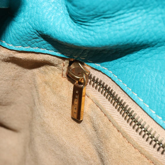 CELINE Tote Bag Leather Blue Gold Auth 189301