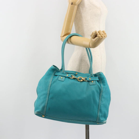 CELINE Tote Bag Leather Blue Gold Auth 189301