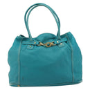 CELINE Tote Bag Leather Blue Gold Auth 189301-13