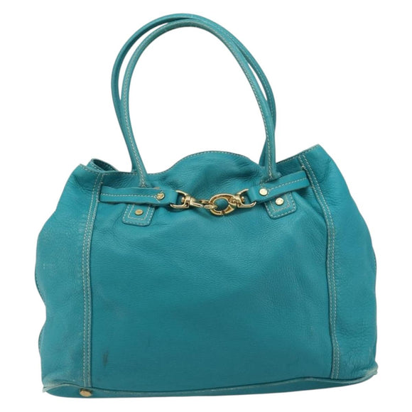 CELINE Tote Bag Leather Blue Gold Auth 189301