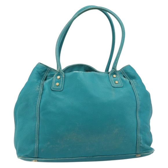 CELINE Tote Bag Leather Blue Gold Auth 189301