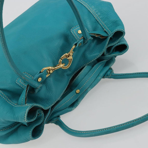 CELINE Tote Bag Leather Blue Gold Auth 189301