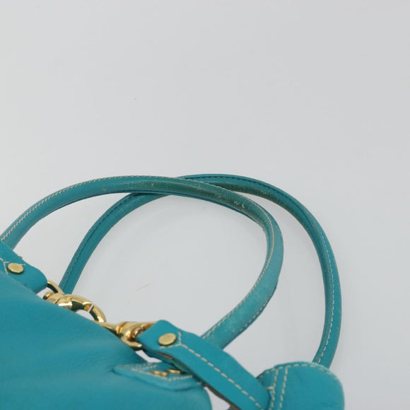 CELINE Tote Bag Leather Blue Gold Auth 189301