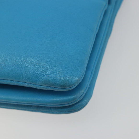 CELINE Trio Shoulder Bag Leather Light Blue Gold Auth 189302