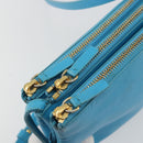 CELINE Trio Shoulder Bag Leather Light Blue Gold Auth 189302-10