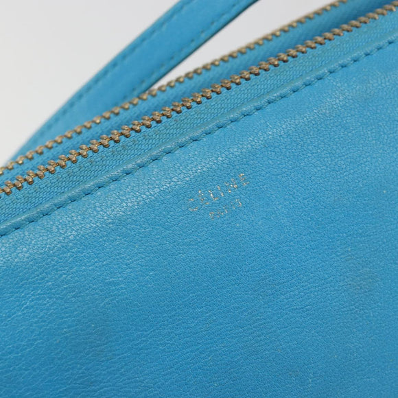 CELINE Trio Shoulder Bag Leather Light Blue Gold Auth 189302