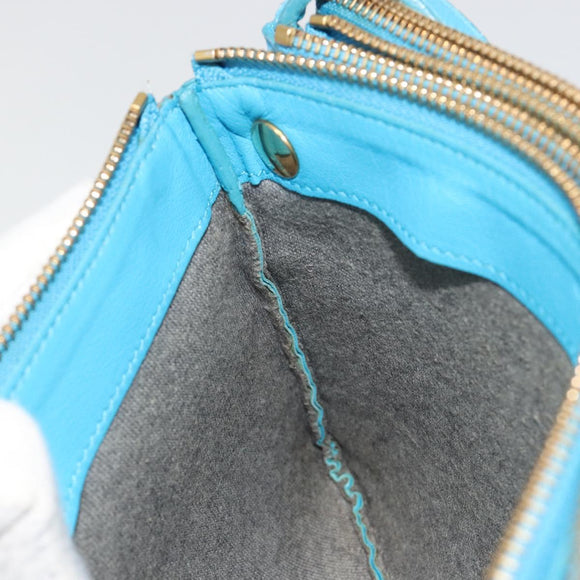 CELINE Trio Shoulder Bag Leather Light Blue Gold Auth 189302