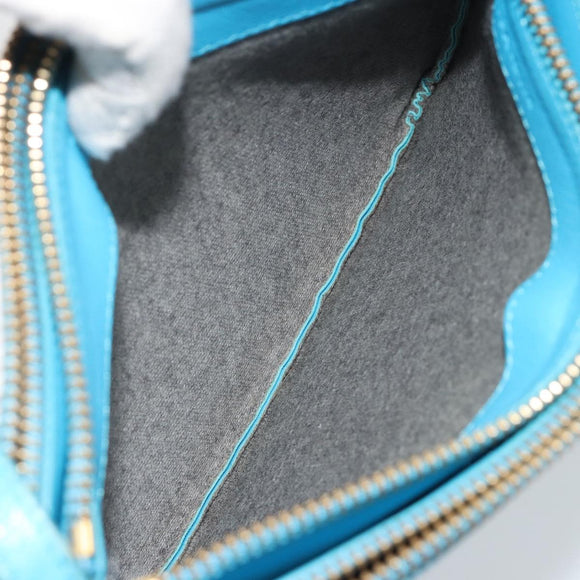CELINE Trio Shoulder Bag Leather Light Blue Gold Auth 189302