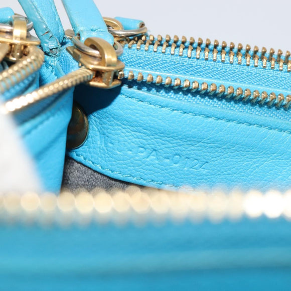 CELINE Trio Shoulder Bag Leather Light Blue Gold Auth 189302