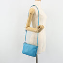 CELINE Trio Shoulder Bag Leather Light Blue Gold Auth 189302-22