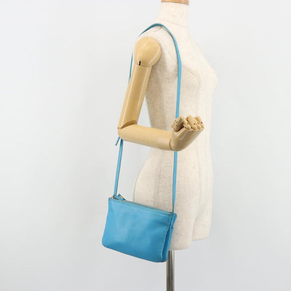 CELINE Trio Shoulder Bag Leather Light Blue Gold Auth 189302