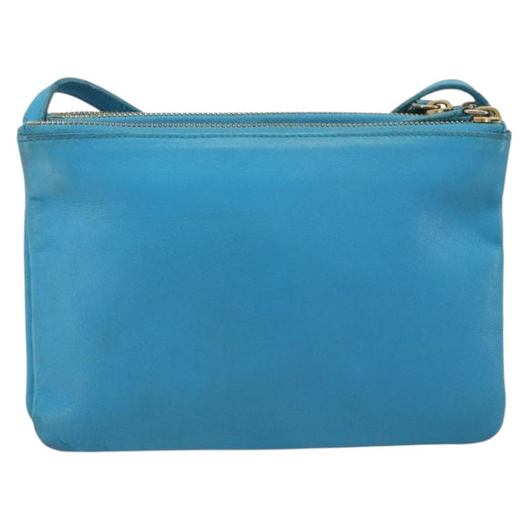 CELINE Trio Shoulder Bag Leather Light Blue Gold Auth 189302