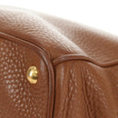PRADA Hand Bag Vittero Dino Leather Brown Gold Auth 189305V-15