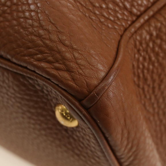 PRADA Hand Bag Vittero Dino Leather Brown Gold Auth 189305V