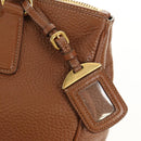 PRADA Hand Bag Vittero Dino Leather Brown Gold Auth 189305V-18
