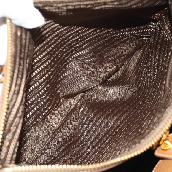 PRADA Hand Bag Vittero Dino Leather Brown Gold Auth 189305V