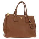 PRADA Hand Bag Vittero Dino Leather Brown Gold Auth 189305V-1