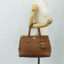 PRADA Hand Bag Vittero Dino Leather Brown Gold Auth 189305V-26