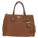 PRADA Hand Bag Vittero Dino Leather Brown Gold Auth 189305V-13