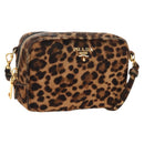 PRADA Shoulder Bag Harako Leather Brown Gold Auth 189306V-1