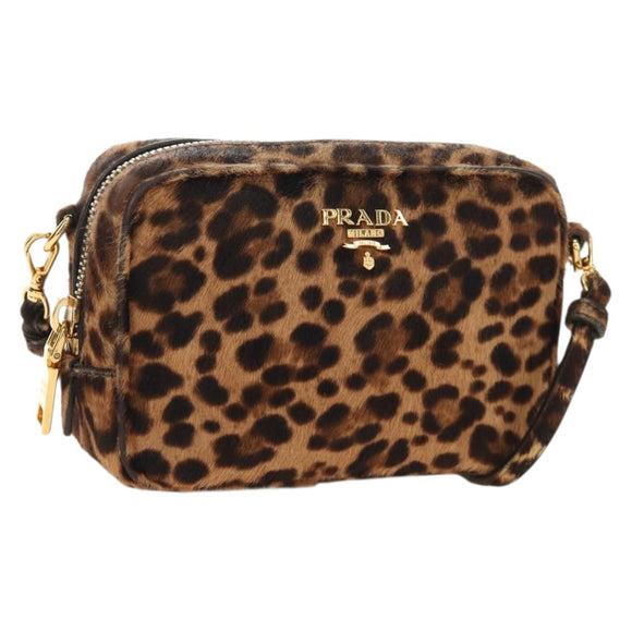 PRADA Shoulder Bag Harako Leather Brown Gold Auth 189306V