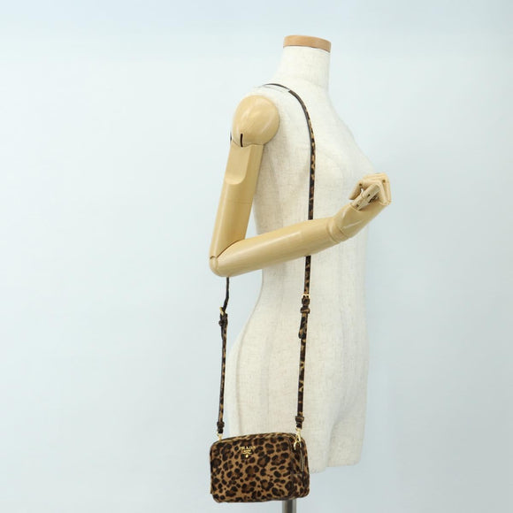 PRADA Shoulder Bag Harako Leather Brown Gold Auth 189306V