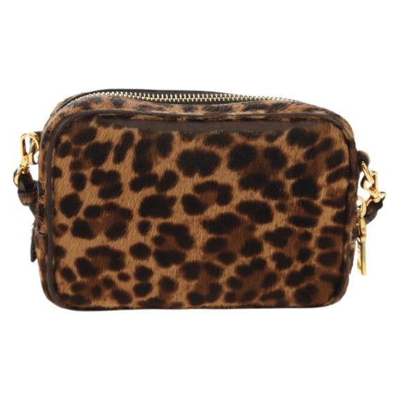 PRADA Shoulder Bag Harako Leather Brown Gold Auth 189306V