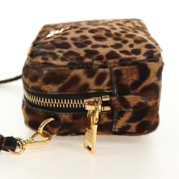 PRADA Shoulder Bag Harako Leather Brown Gold Auth 189306V