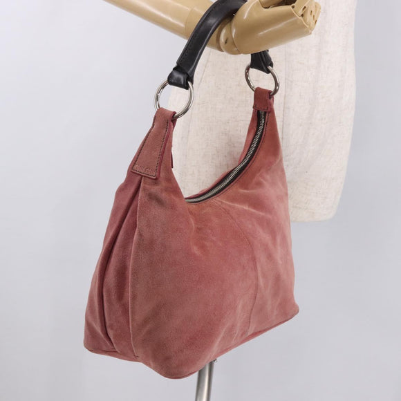 Miu Miu Shoulder Bag Suede Pink Silver Auth 189307
