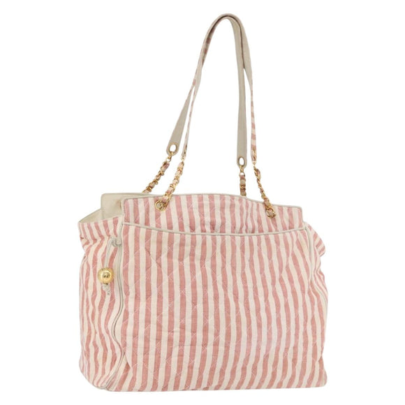 CHANEL Matelasse Shoulder Bag Canvas Pink Gold CC Auth 189308