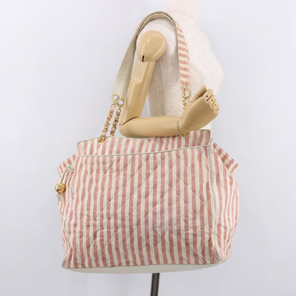CHANEL Matelasse Shoulder Bag Canvas Pink Gold CC Auth 189308