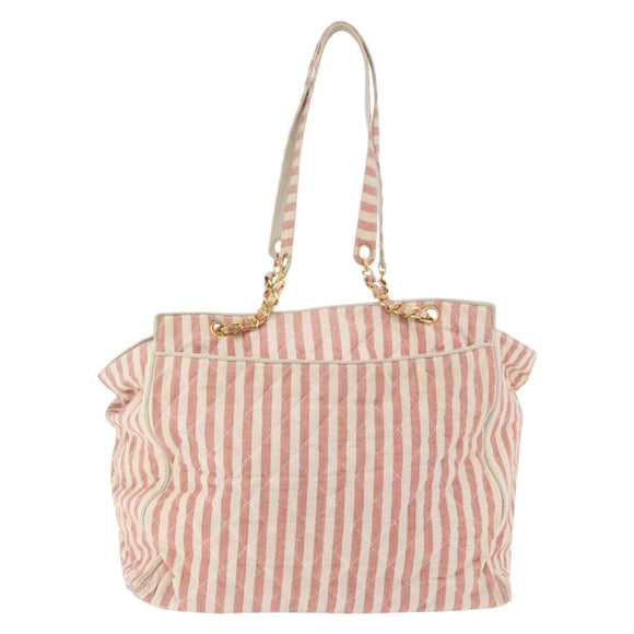 CHANEL Matelasse Shoulder Bag Canvas Pink Gold CC Auth 189308