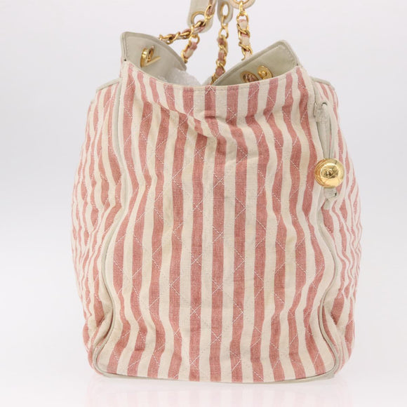 CHANEL Matelasse Shoulder Bag Canvas Pink Gold CC Auth 189308