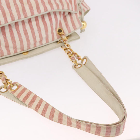CHANEL Matelasse Shoulder Bag Canvas Pink Gold CC Auth 189308