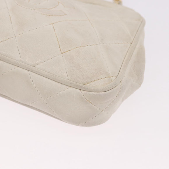CHANEL Chain Belt Waist Bag Lamb Skin White Gold CC Auth 189310A