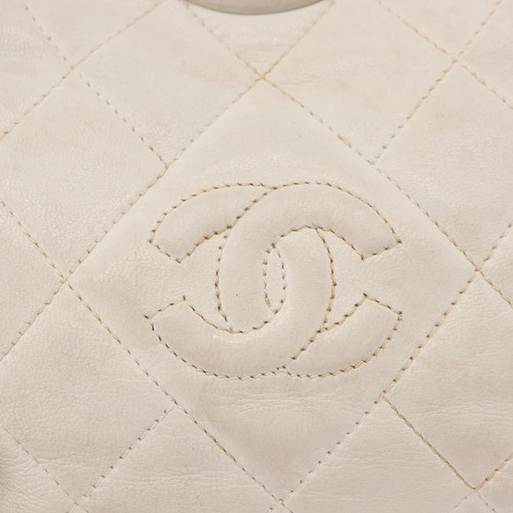 CHANEL Chain Belt Waist Bag Lamb Skin White Gold CC Auth 189310A