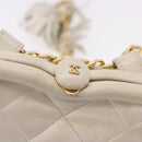 CHANEL Chain Belt Waist Bag Lamb Skin White Gold CC Auth 189310A-19