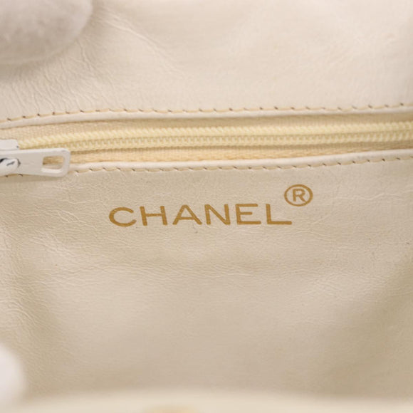CHANEL Chain Belt Waist Bag Lamb Skin White Gold CC Auth 189310A