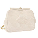 CHANEL Chain Belt Waist Bag Lamb Skin White Gold CC Auth 189310A-1