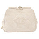 CHANEL Chain Belt Waist Bag Lamb Skin White Gold CC Auth 189310A-13