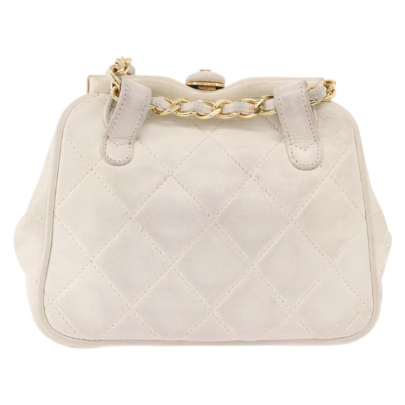 CHANEL Chain Belt Waist Bag Lamb Skin White Gold CC Auth 189310A