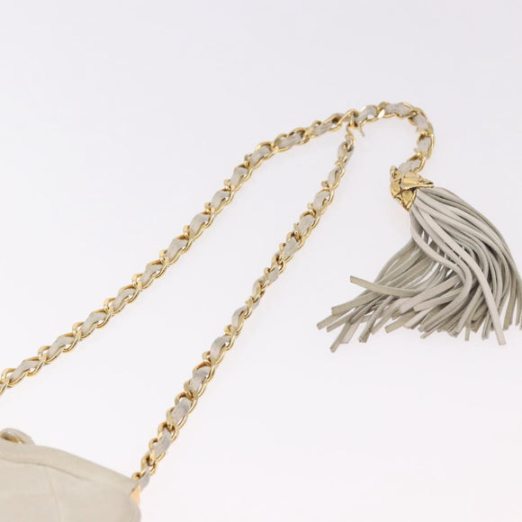 CHANEL Chain Belt Waist Bag Lamb Skin White Gold CC Auth 189310A