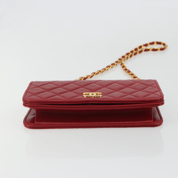 CHANEL Matelassé Schouderkettingtas Lamsleer Rood Goud CC Auth 189311