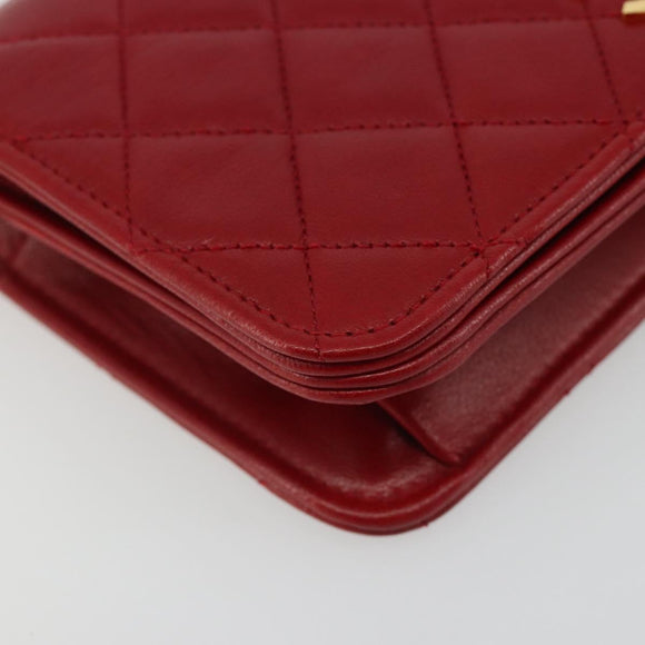 CHANEL Matelassé Schouderkettingtas Lamsleer Rood Goud CC Auth 189311
