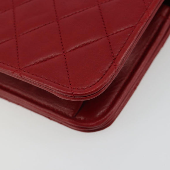 CHANEL Matelassé Schouderkettingtas Lamsleer Rood Goud CC Auth 189311