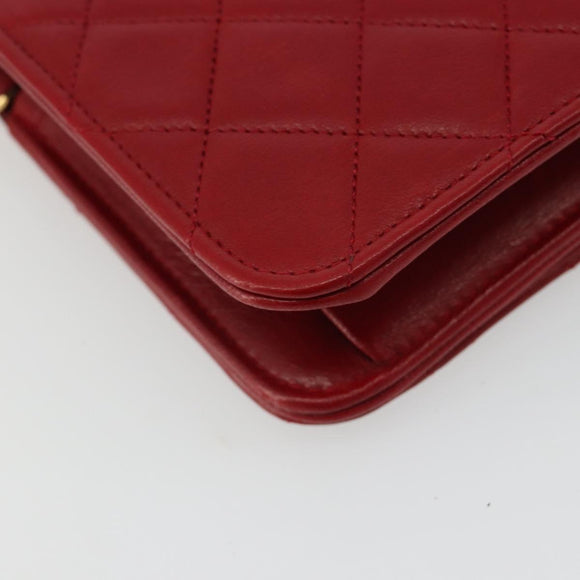 CHANEL Matelassé Schouderkettingtas Lamsleer Rood Goud CC Auth 189311