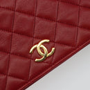 CHANEL Matelassé Schouderkettingtas Lamsleer Rood Goud CC Auth 189311-19